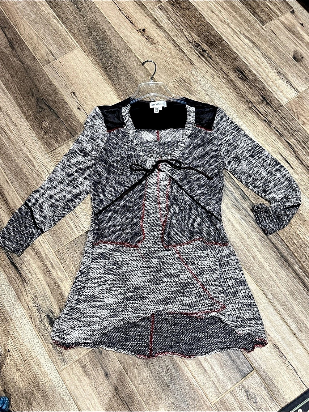 lanalee Gray Black Layered look Tunic Size L Cotton Blend GUC BL5